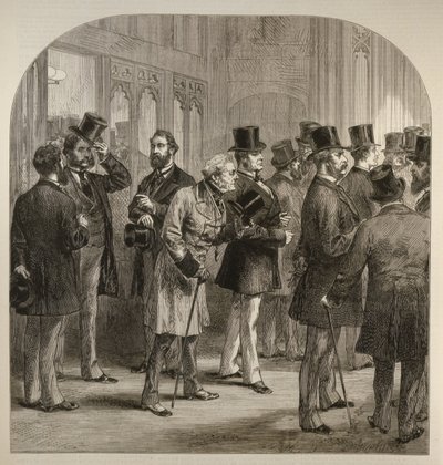 Une division à la Chambre des communes : Membres passant les scrutateurs, de The Illustrated London News, 18 février 1882 - English School